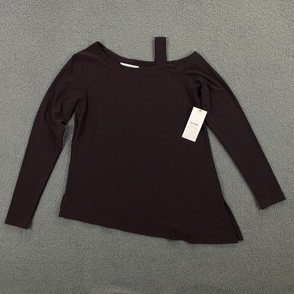 Sympli One Shoulder Top size 4 Long Sleeve Currant Stretch Jersey $195 NWT